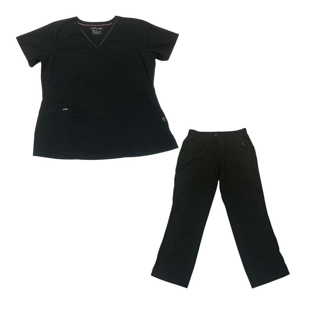 Healing Hands Purple Label Scrub Set Size L Black V-Neck Top & Pants